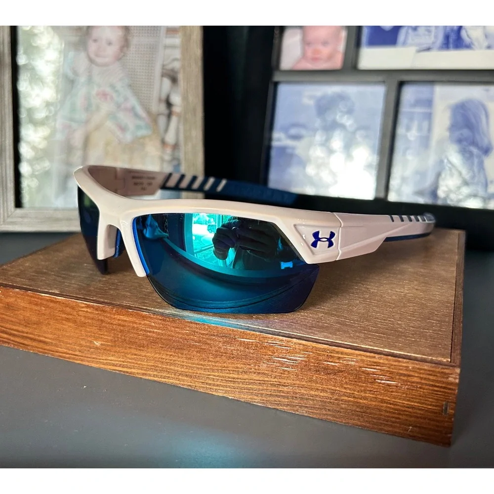 Under Armour Igniter 2.0 Sunglasses White Blue Mirror Lens 8600051 w/ Pouch